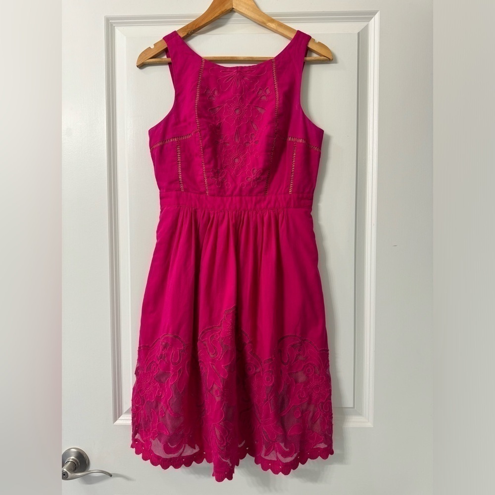 Moulinette Soeurs Hot Pink Embroidered Fit-and-Flare Dress